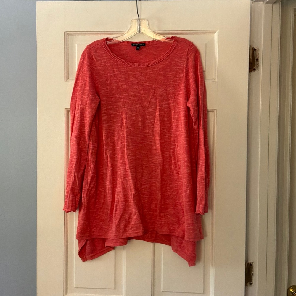 Eileen Fisher Organic Linen Cotton Tunic Sweater Coral Orange Pink S Sustainable